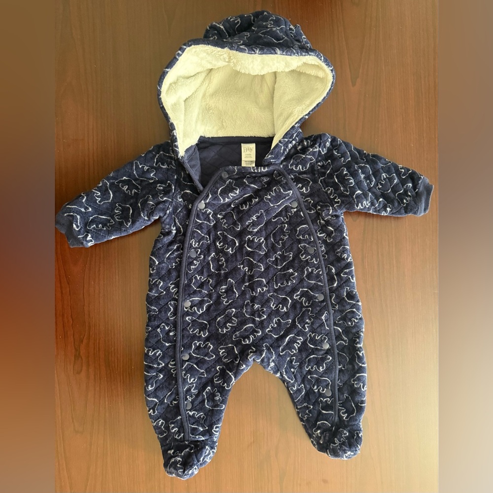 Nordstrom Baby Size 0-3 Months, Navy Fleece Footie Onesie, Button Front, New